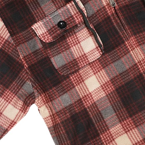 Image of TanBridge Men's Cotton Plaid Shirts Jacket Full Zip Fleece Flannel Sherpa Lined Hoodies Heavyweight Hoodies Jacket for Men