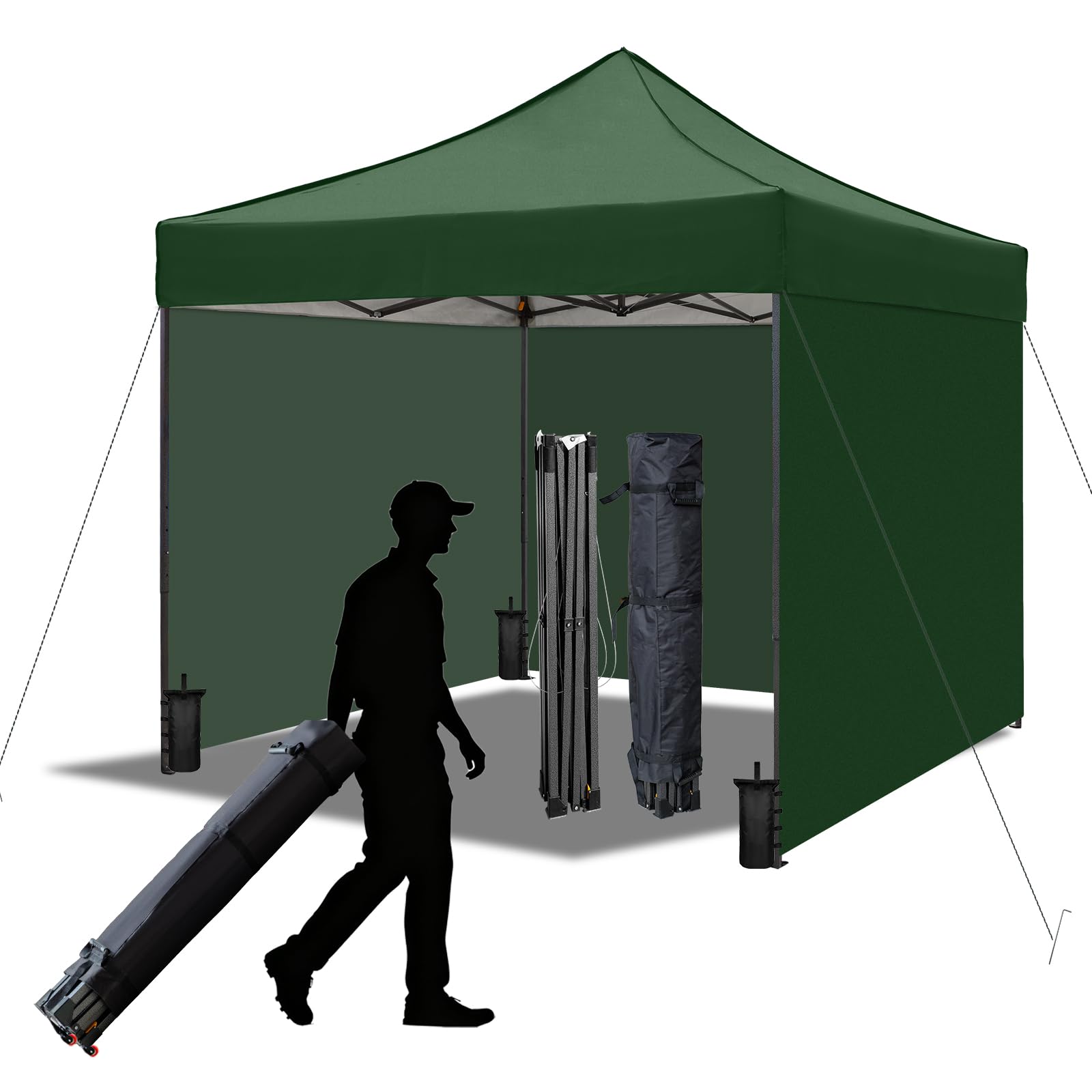 Photo 1 of 10x10 Durable Pop Up Canopy Tent with Sidewalls, Waterproof Attachable Tent Wall, Privacy Shade for Outdoor Events, Camping, Farmers Market (Deep Green)