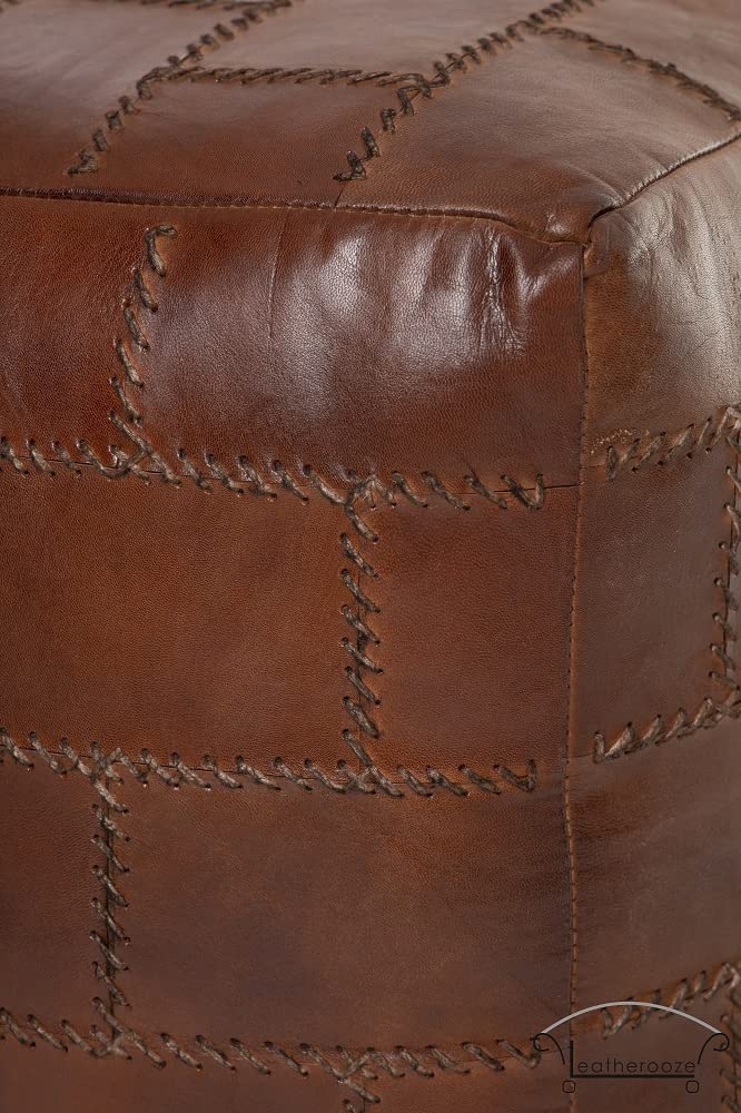 LEATHEROOZE Marokkaanse poef - echt geitenleer - Boheemse woonkamerdecoratie - Hassock & Ottomaanse voetenbank - vierkante & grote poef - ongevuld - bruin