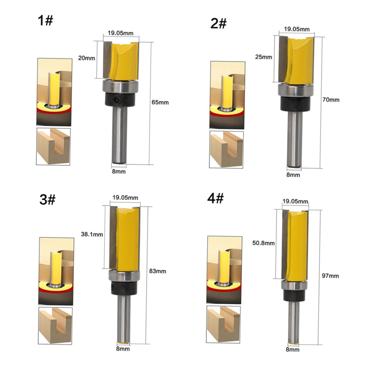 Veemoon 4pcs Flush Trim Router Bits Flush Trim Bit Set Router Cutter for Woodworking for Woodworking