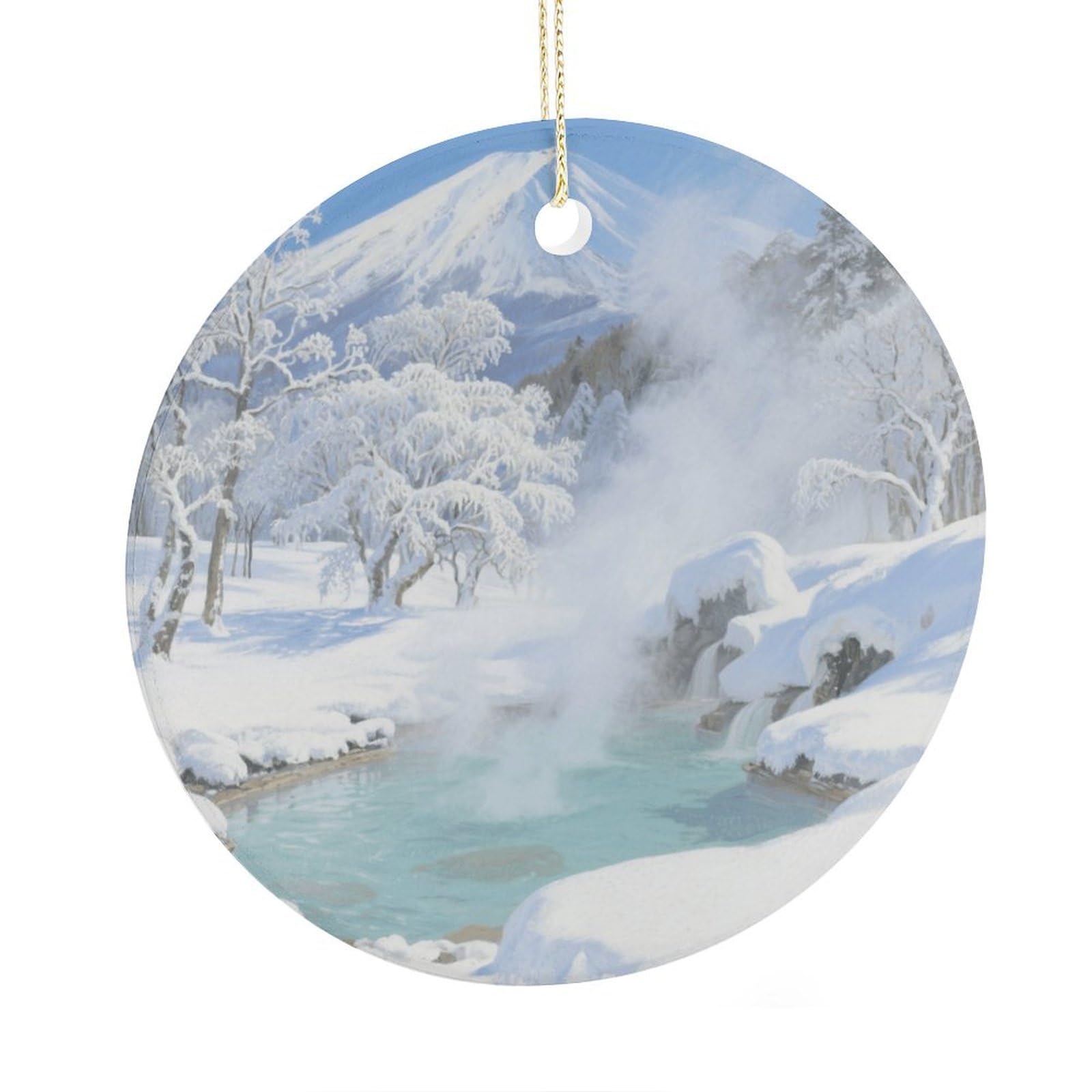 Fekiloot Style Hokkaido Hot Springs Christmas Ornaments 2.9 Inch Round Ceramic Ornament Keepsake Thank You Gifts For Office, Room, Home - Holiday Present Ideas