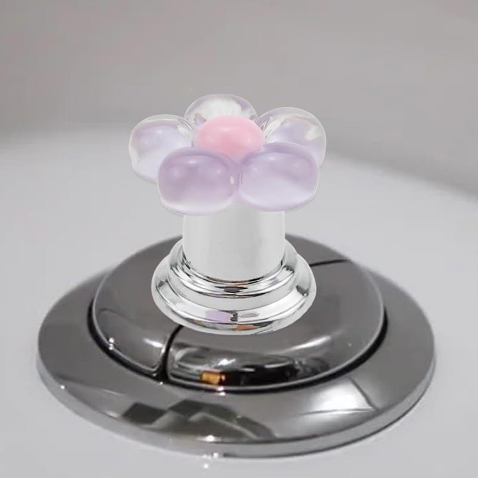 Paquete de 6 pulsadores de botón de inodoro en forma de flor, botón de tanque de inodoro, ayuda a la descarga de repuesto para arte de uñas largas, prensa de inodoro en forma de flor, herramienta de