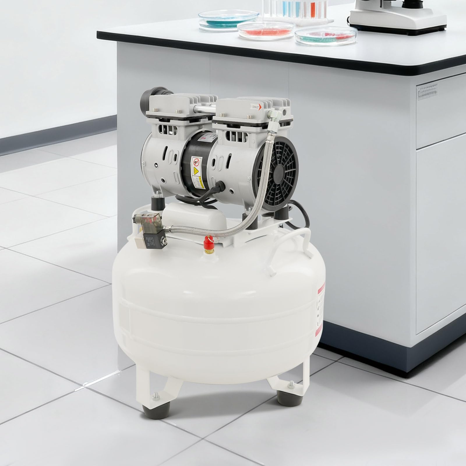Flüsterkompressor 65dB leise ölfrei Druckluft Kompressor 8 Bar 30L Kessel mit Druckminderer & Wasserabscheider, für Hausreparaturen, Reinigung, Lackierung, & Zahnmedizin
