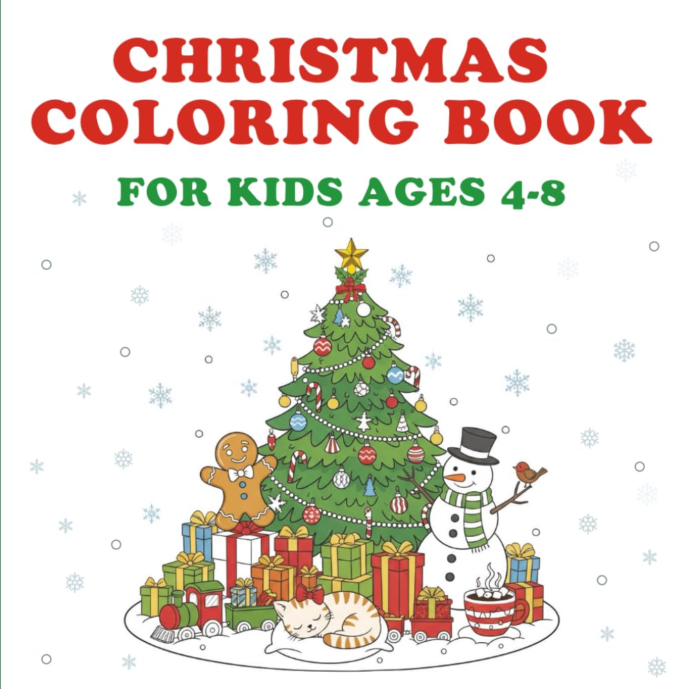 Easy Christmas Coloring Book for Kids Ages 4-8: Santa, Cute pup, Snowman, Reindeer, Gifts, 40 Fun Holiday Pages