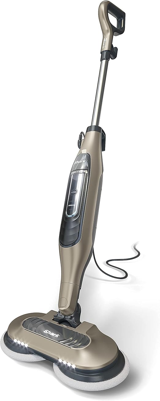 Shark S7001 Mop Scrub & Sanitize at The Same Time, Designed for Hard Floors, with 4 Dirt Grip Soft Scrub Washable Pads, 3 Steam Modes & LED Headlights, Gold (Renewed)