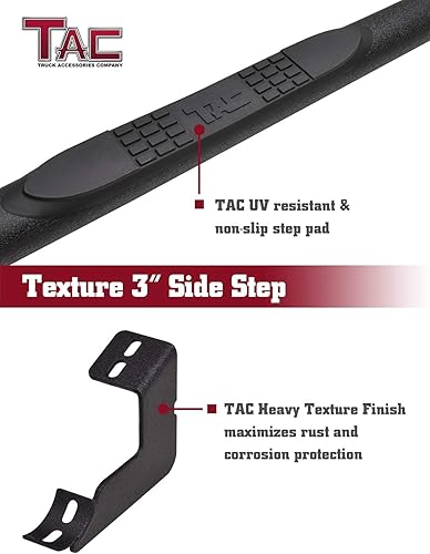 Miniatura 7 de TAC - Estribos laterales para Toyota Tundra 2022-2024, camioneta de doble cabina de 3 pulgadas, textura pesada, estribos negros, barras Nerf, barras