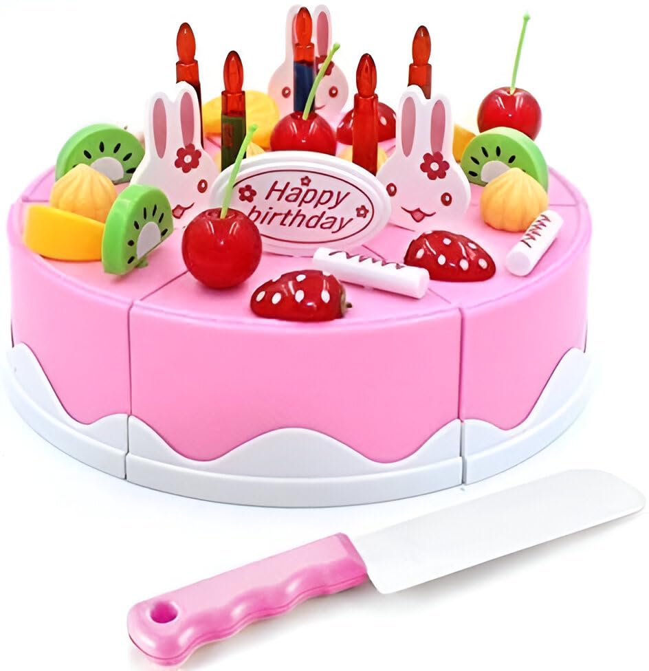 Make & Decorate Your Own DIY Birthday Cake 37 Piece Kids Pretend Play Food Toy (Pink)
