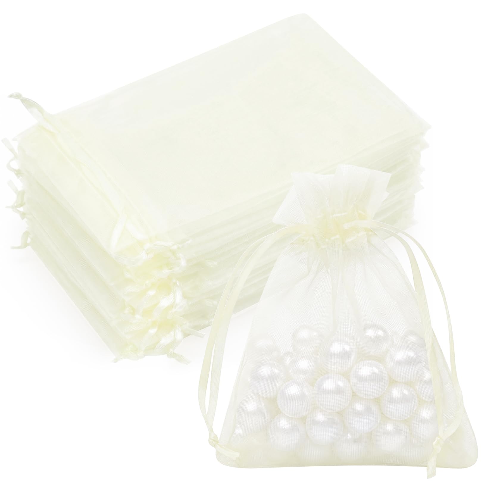 Crweety 50PCS Organza Bags 3x4 Ivory Small Gift Bags Mesh Drawstring