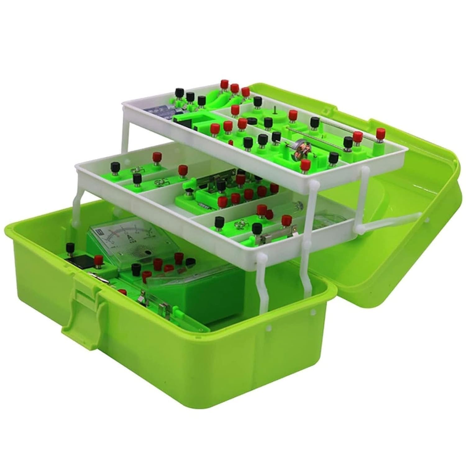 Kit for esperimenti sui circuiti elettromagnetici aggiornato, scatola da laboratorio elettrica di fisica multiparte con manuale di guida for l'esplorazione di serie parallele, legge di Ohm e principi