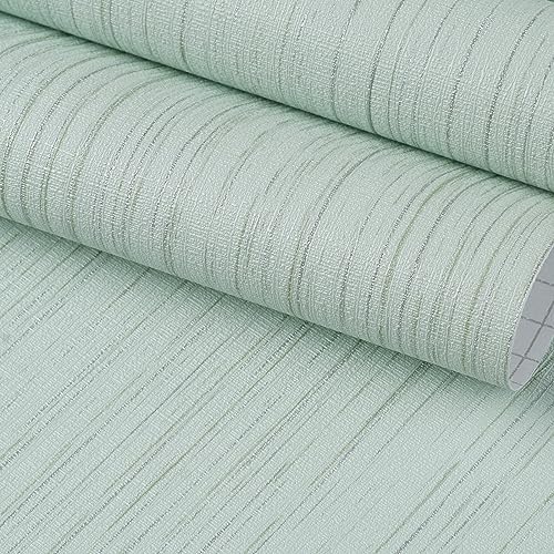 FunStick Light Green Grasscloth Wallpaper Peel and Stick Textured Mint Green Wallpaper Removable Fabric Contact Paper for Cabinets Self Adhesive Grass Cloth Linen Wallpapers for Walls Desk 40CM x 2M