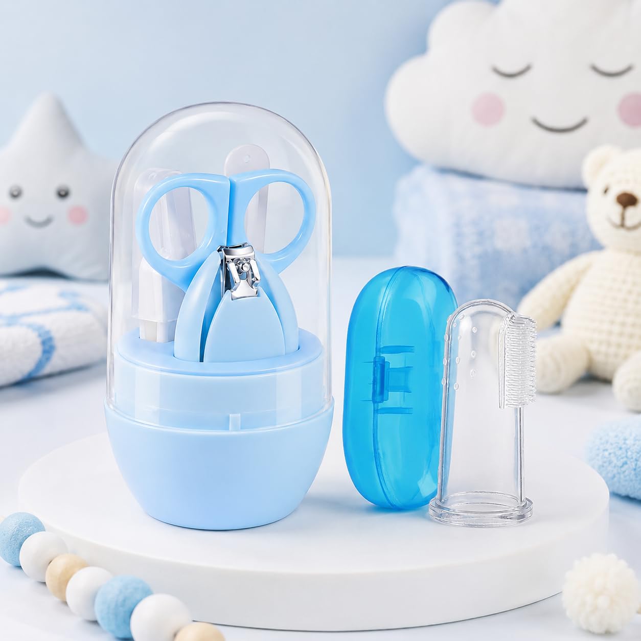 The Cheeky Kidzz Baby 4-in-1 Nail Clippers Kit Pedicure Manicure Essential Grooming Set Cute Protective Case with Baby Silicone Soft Bristles Finger Tooth Brush (Design 57)-image-33