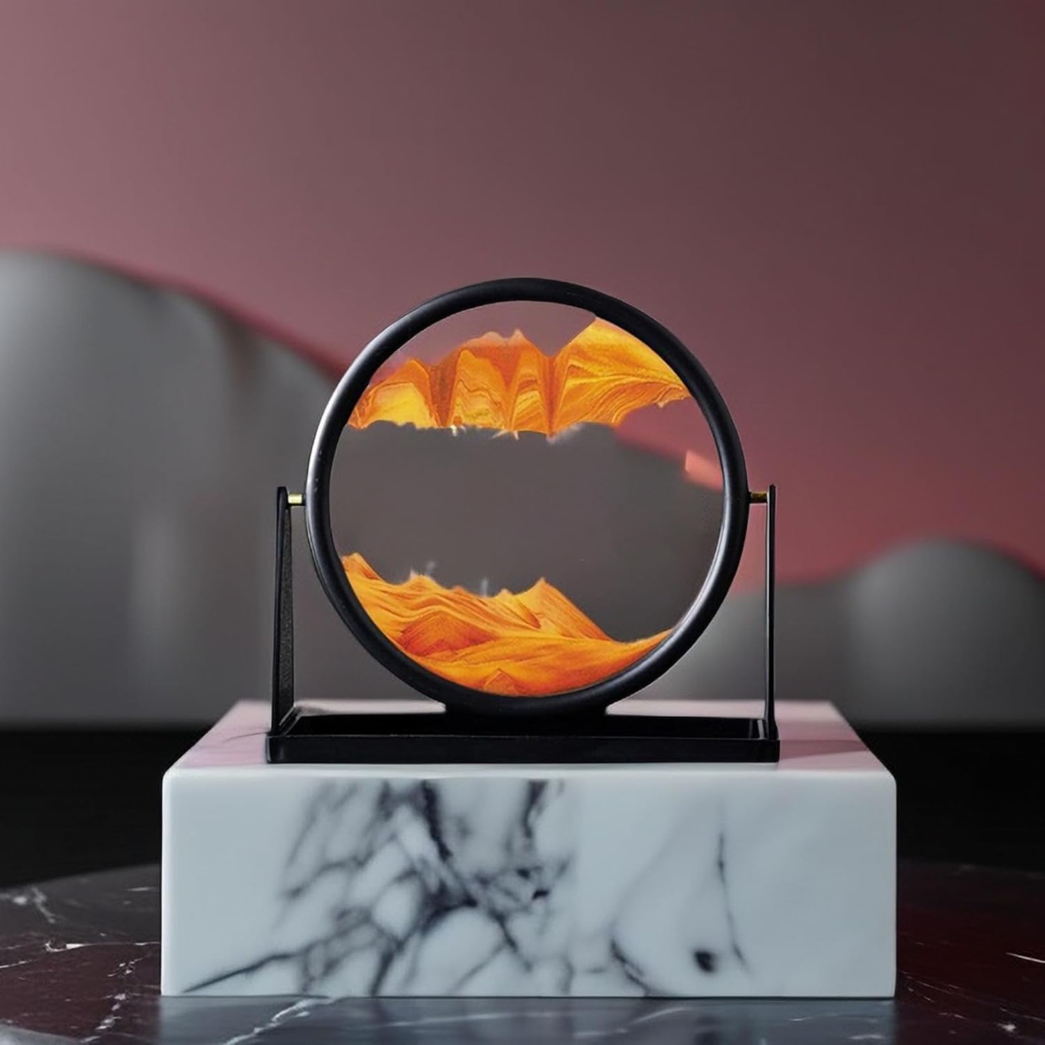 TaLcuS Moving Sand Art Picture Desktop Ornament, 3D Hourglass Deep Sea Sandscape Liquid Motion Display Painting Flowing Sand Frame Relaxing Desktop Home Office Work Decor(Purple)