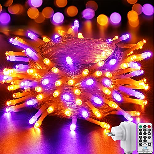 Halloween Lichterkette Orange + Lila - NEXVIN 20M 200 LED Lichterkette Strombetrieben, Timer Memory-Funktion, 8 Modi, Wasserdicht, Erweiterbar, für Innen Außen Halloween Dekoration Cover