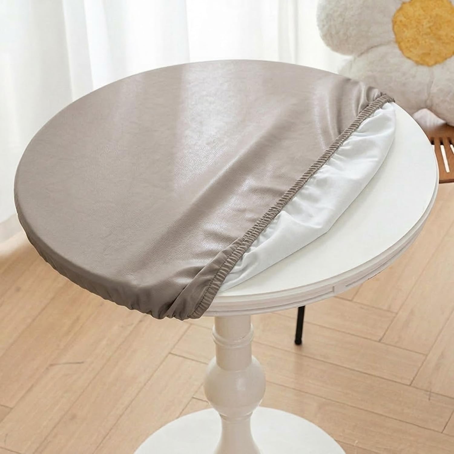 Round Fitted Tablecloth PU Leather Waterproof Elasticated Edge Wipeable Circular Table Cover for Indoor Outdoor Patio BBQ Dining Table Protector(Elephant,90cm)