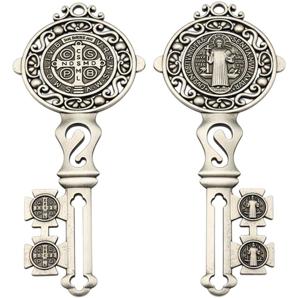 Luxylei 2 Pcs Saint Benedict Medals Key Blessing for Protection, Metal Medalla De Benito Key Wall Hanger Pendant for Home Door
