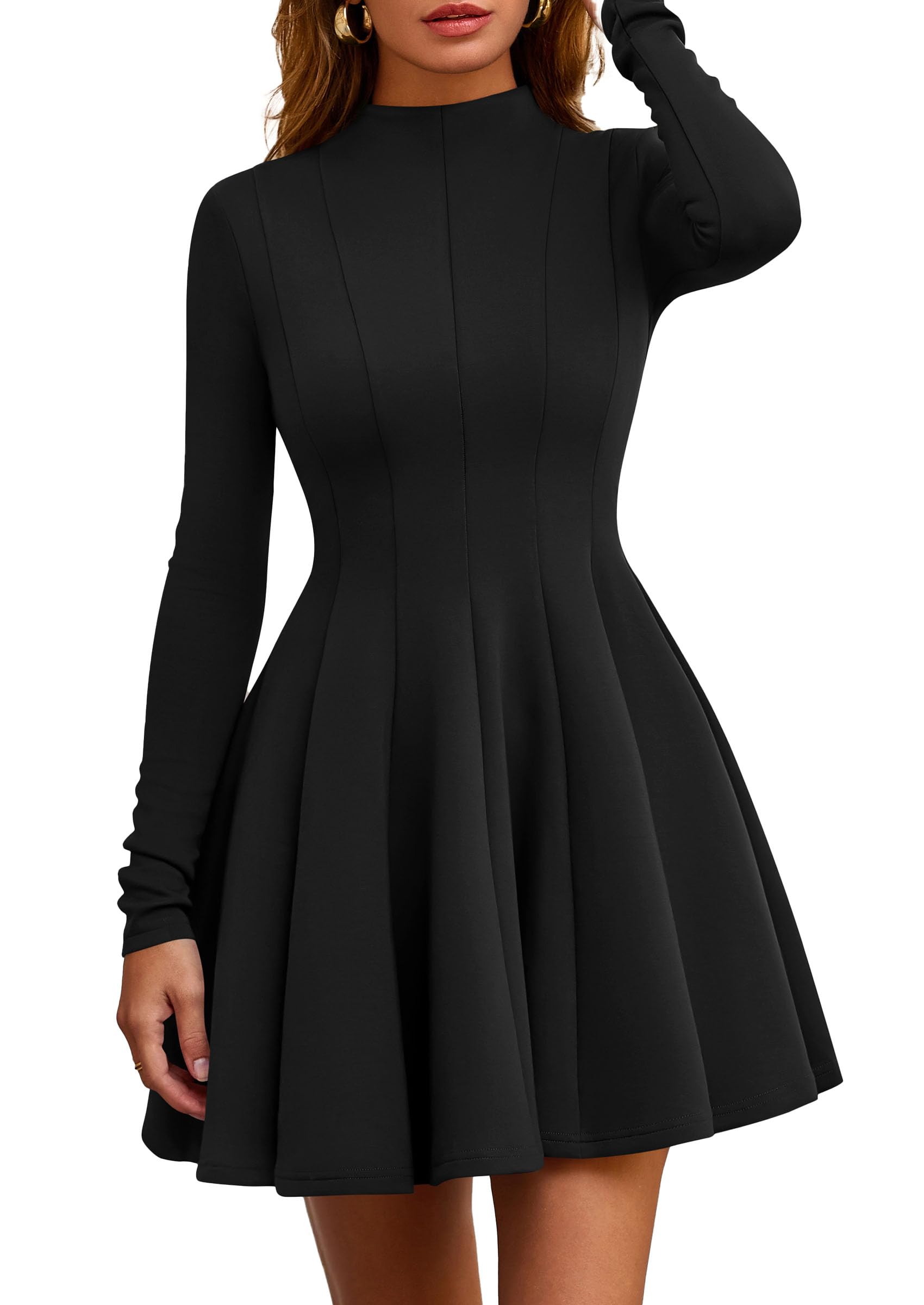 PRETTYGARDEN Fall Dresses for Women Elegant Classy 2026 Casual Long Sleeve Swing A Line Ruffle Short Homecoming Party