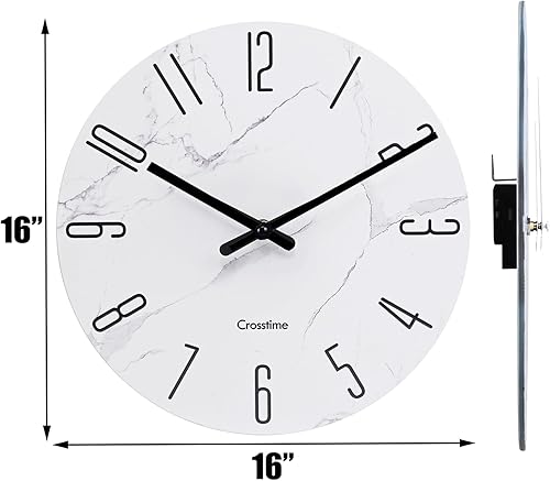 Miniatura 2 de Reloj de pared de 16 pulgadas, funciona con pilas, silencioso, mármol blanco, decoración moderna de granja, reloj de cristal impermeable para