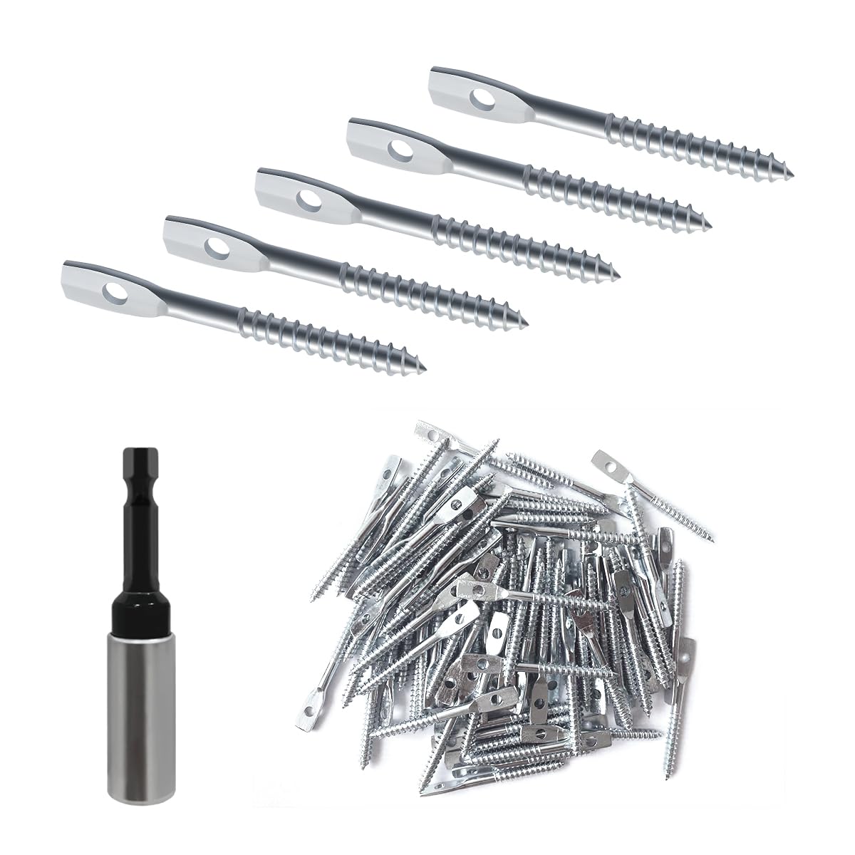 aokansha 100Pack Eye Lag Wood Screws Lag Screw with 1Pcs Eye Lag Driver Zinc Plated Carbon Steel Eye Lag Screw for Drop Ceiling with Attaching Hanger