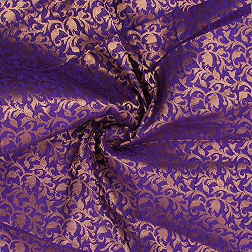 Luxurious Purple Brocade Art Silk Fabric - Vibrant Solid Pattern for Elegant Sewing, Wedding Lehenga, and Home Decor Projects by the Yard