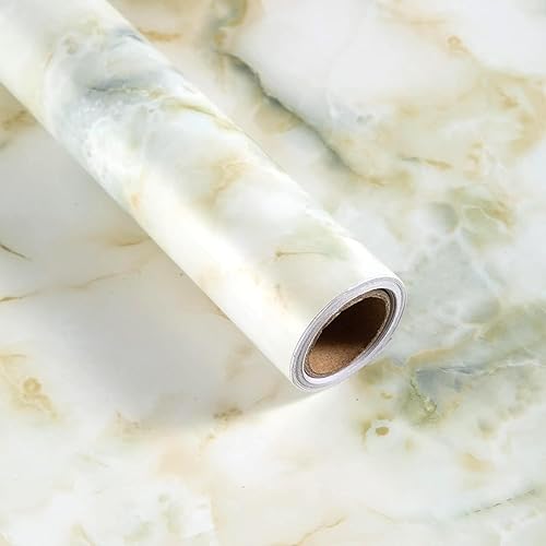 BOMENG Papel tapiz de mármol verde, encimeras de despegar y pegar, impermeable, brillante, papel de contacto de mármol verde esmeralda, granito