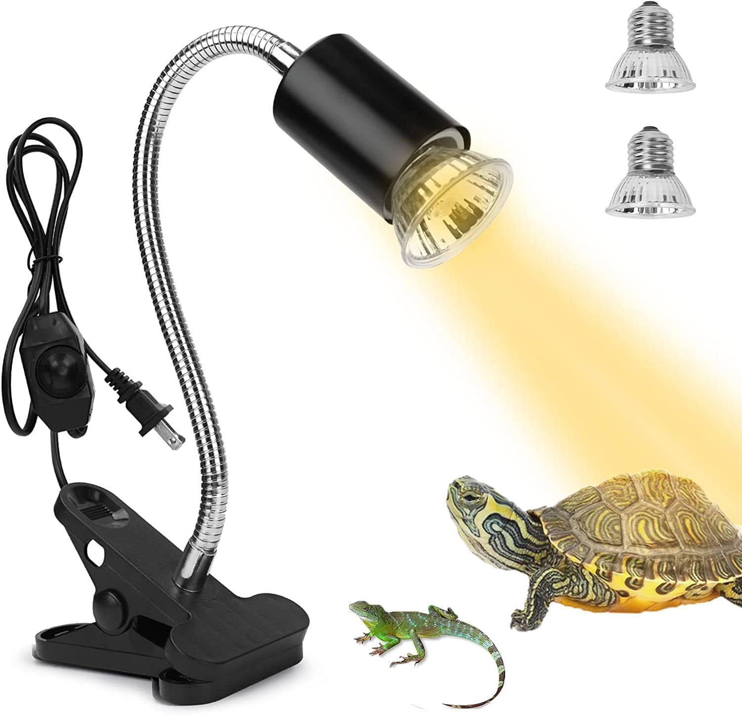Lampa do Terrarium z Lampą Grzewczą UVA UVB, Regulowana Podstawa, 25W + 50W, dla Żółwi, Jaszczurek i Zwierząt Terrarystycznych