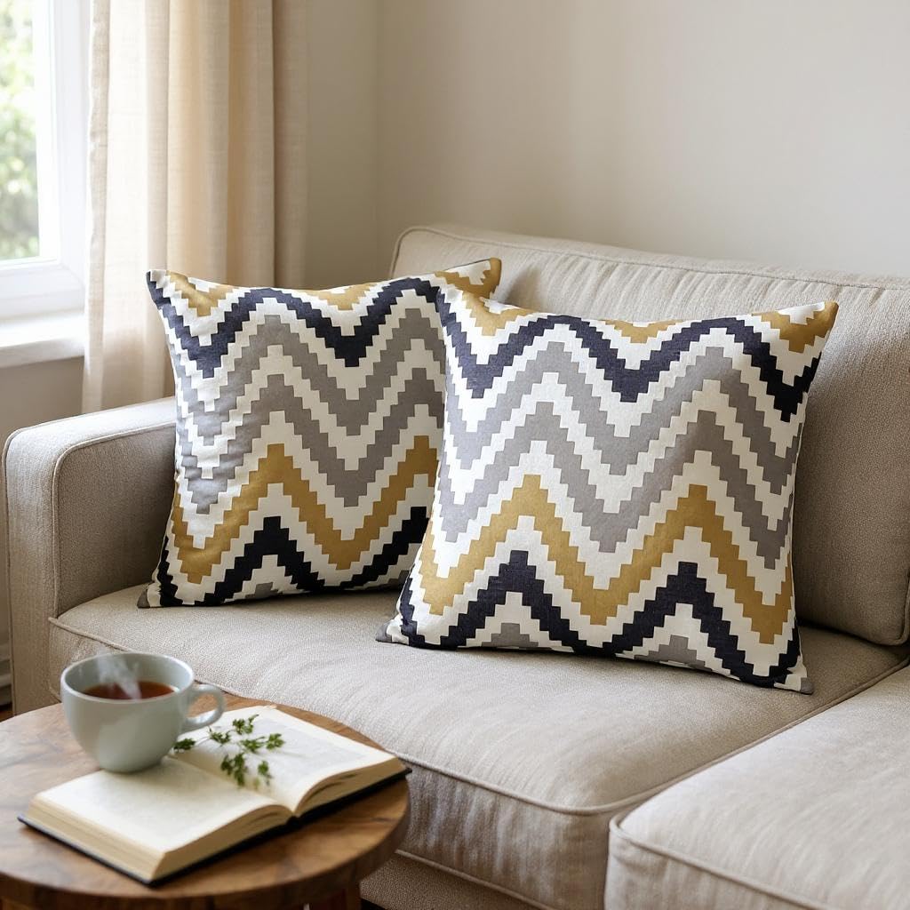 Aiking Printed Chevron Euro Shams 26x26 inch Set of 2 Decorative Farmhouse Accent Textured Pillow Covers, Reverse to Solid Color for Elegant Home Decor
