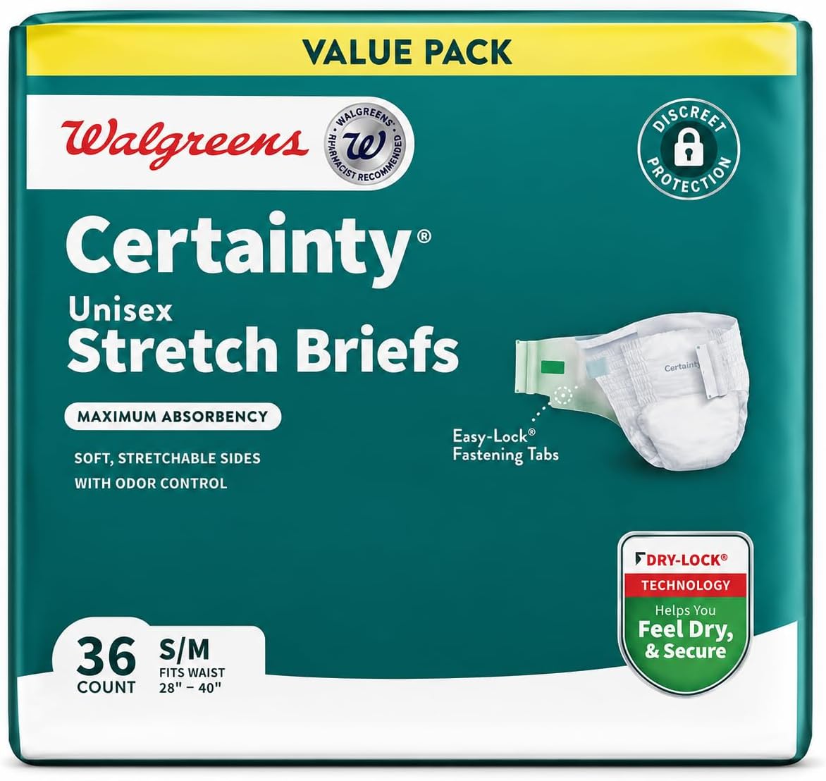 Certainty Unisex Adjustable Incontinence Stretch Briefs with Tabs S/M 36.0ea