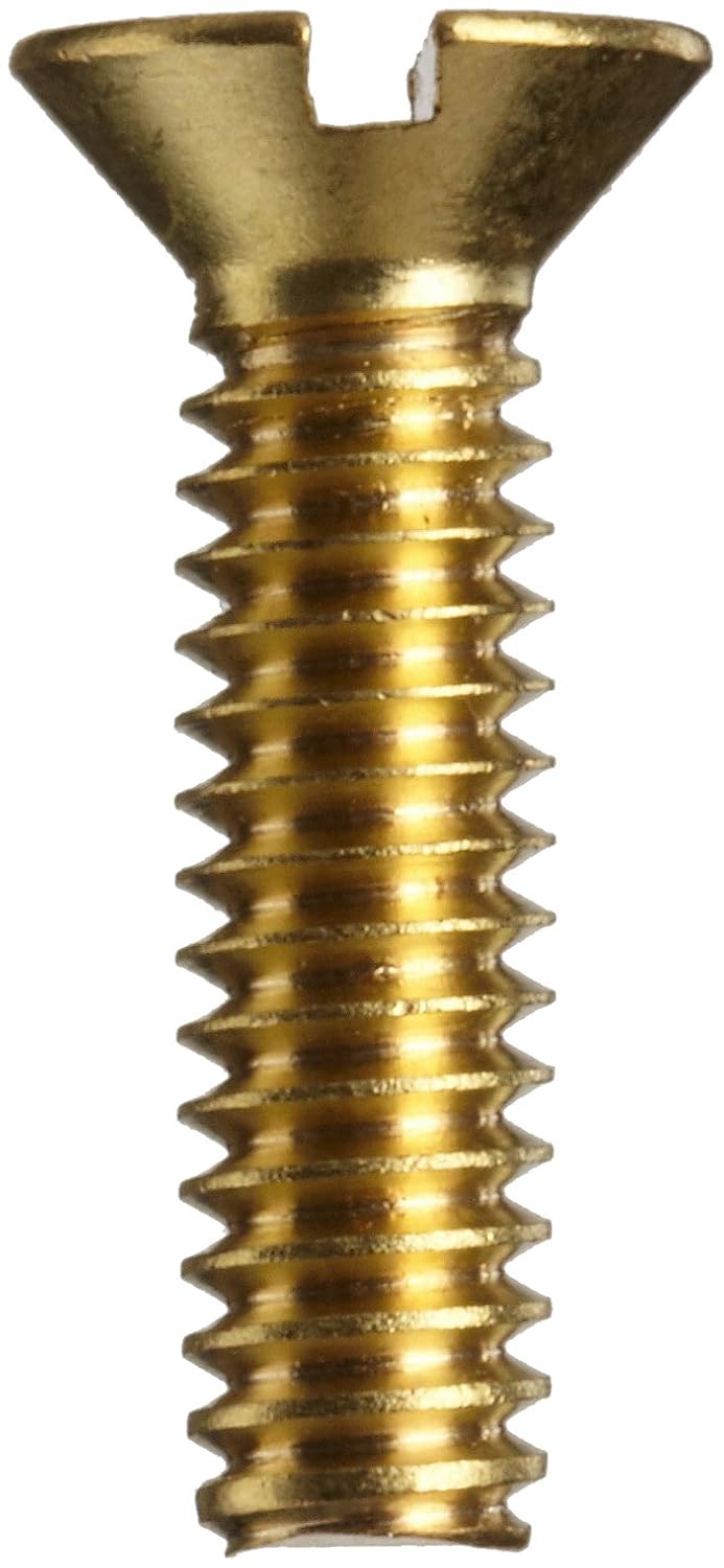 Brass Machine Screw, Plain Finish, Flat Head, Slotted Drive, 1-1/4" Length, 1/4"-20 Threads (Pack of 25)