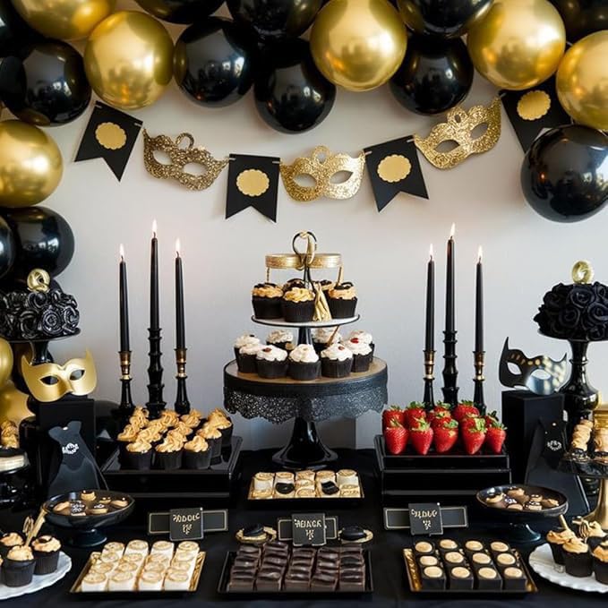 Image of Black and Gold Balloons, 70pcs 12inch Metallic Gold and Black Balloons for Graduation Anniversary Birthday Party Decoration