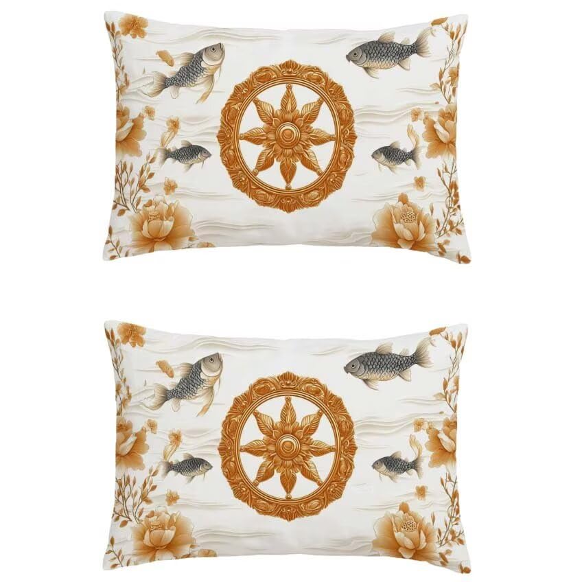 Housse de coussin 70x90cm rectangulaire lin motif poissons taie oreiller canapé
