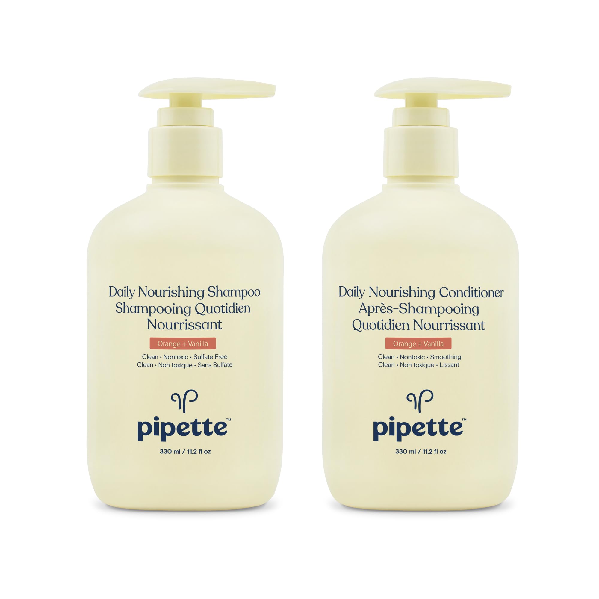 Pipette Daily Nourishing Shampoo and Conditioner Duo, Clean, Tear-Free Shampoo For Kids, Detangling Conditioner For Kids, Sulfate-Free, Paraben-Free, Silicone-Free, Hypoallergenic, Non-Toxic