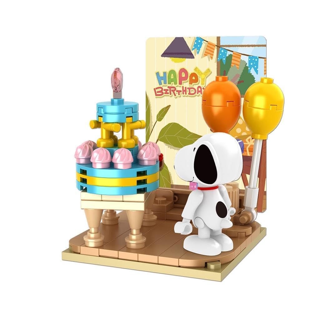 BlueBrixx Pro 107360 – Snoopy-Geburtstagsparty aus Klemmbausteinen mit 95 Bauelementen