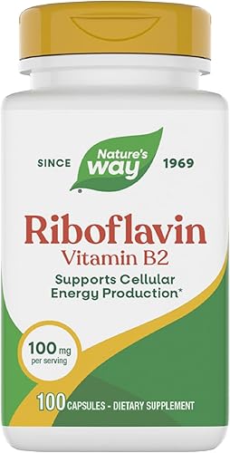 Nature's Way Riboflavin Vitamin B2, Supports Cellular Energy Production*, High Potency Riboflavin, 100 mg per Serving, 100 Capsules (Packaging May