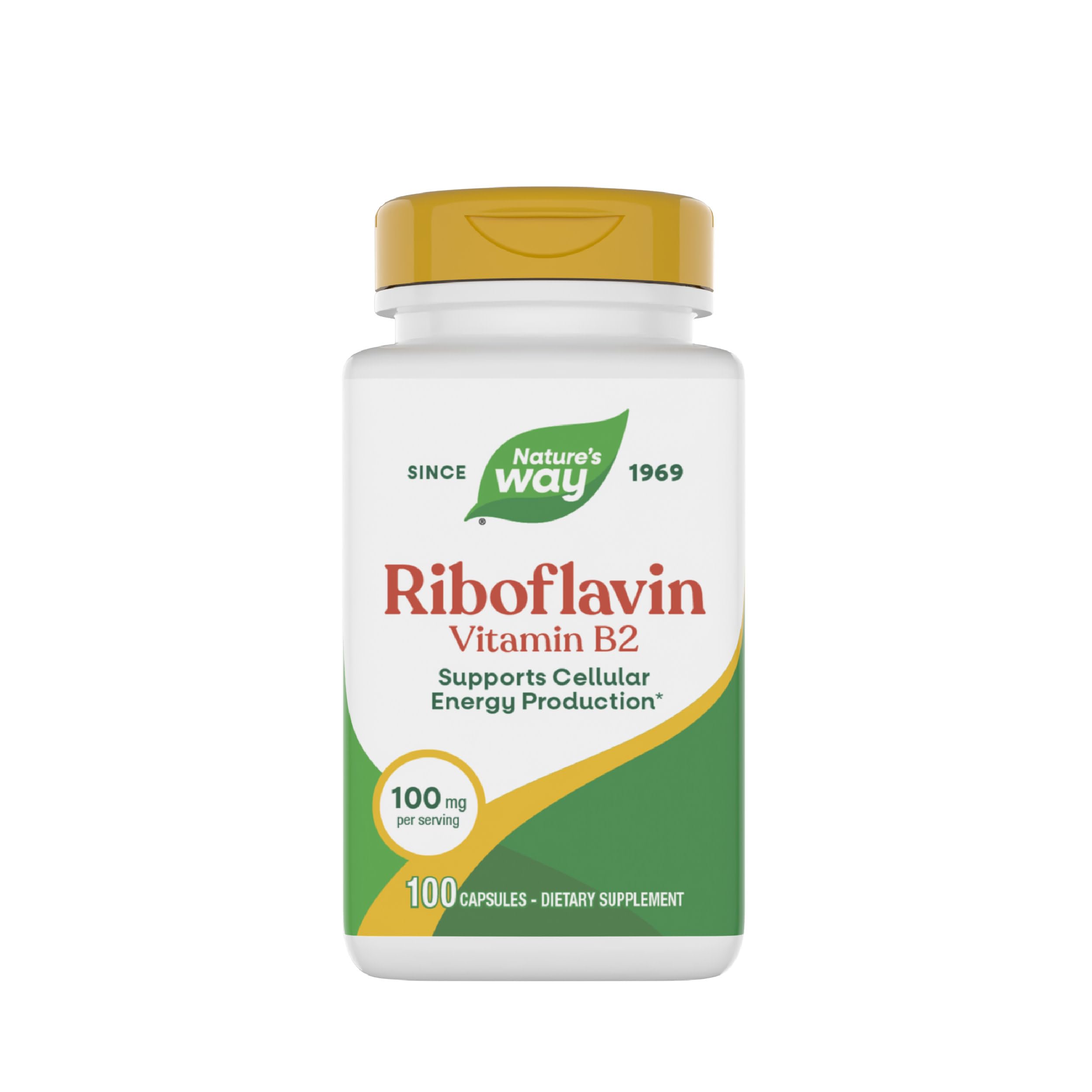 Nature's Way Riboflavin Vitamin B2, Supports Cellular Energy Production*, High Potency Riboflavin, 100 mg per Serving, 100 Capsules (Packaging May Vary)