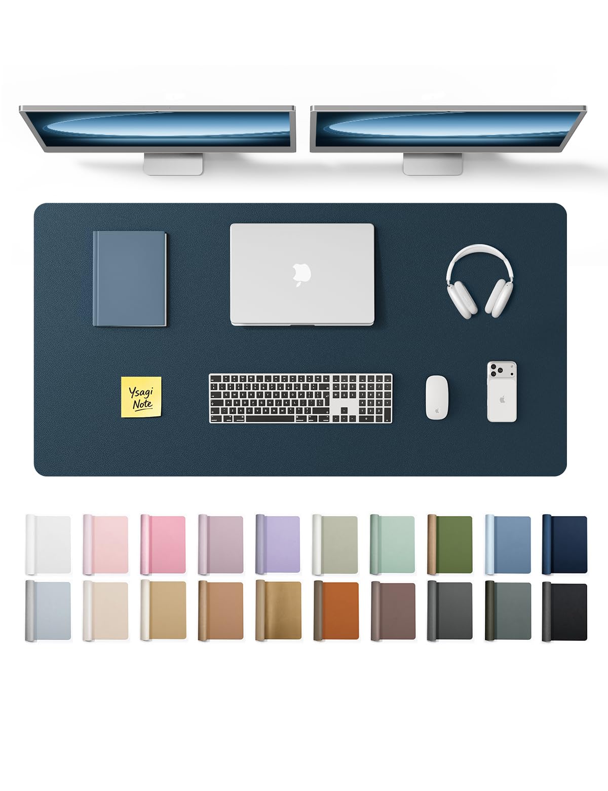 YSAGi Leather Desk Protector, Office Mat, Large Mouse Mat, Non-Slip PU Leather Blotter, Laptop Pad, Waterproof Writing Pad for Office and Home (Dark Blue, 47.2" x 23.6")