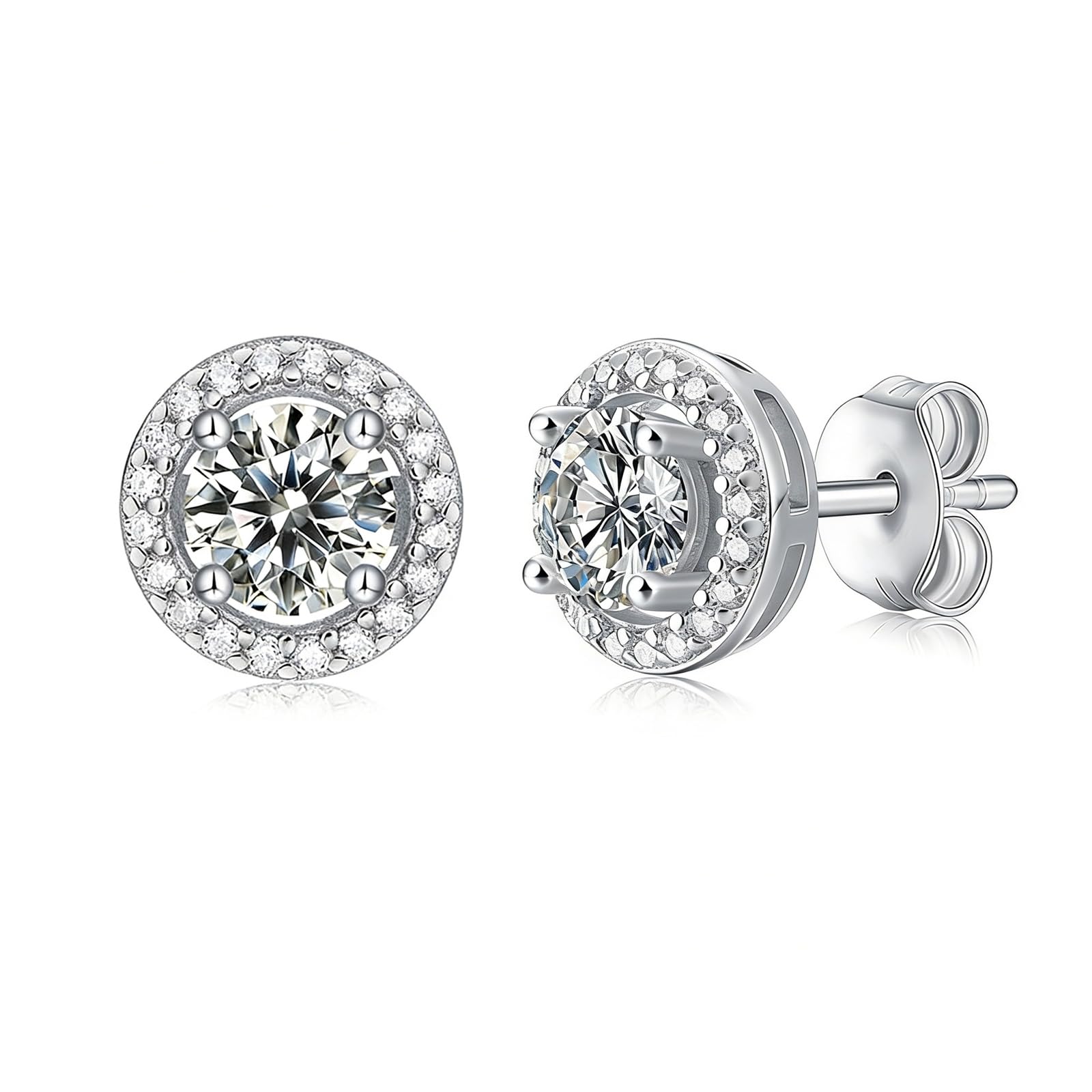 Kolczyki sztyfty białe złoto 750 585 375 damskie kolczyki damskie eleganckie wzornictwo Halo z 4 wypustkami okrągłe Moissanite 0,5 ct / 1 ct kolczyki na sztyfcie prawdziwa biżuteria ślubna dla