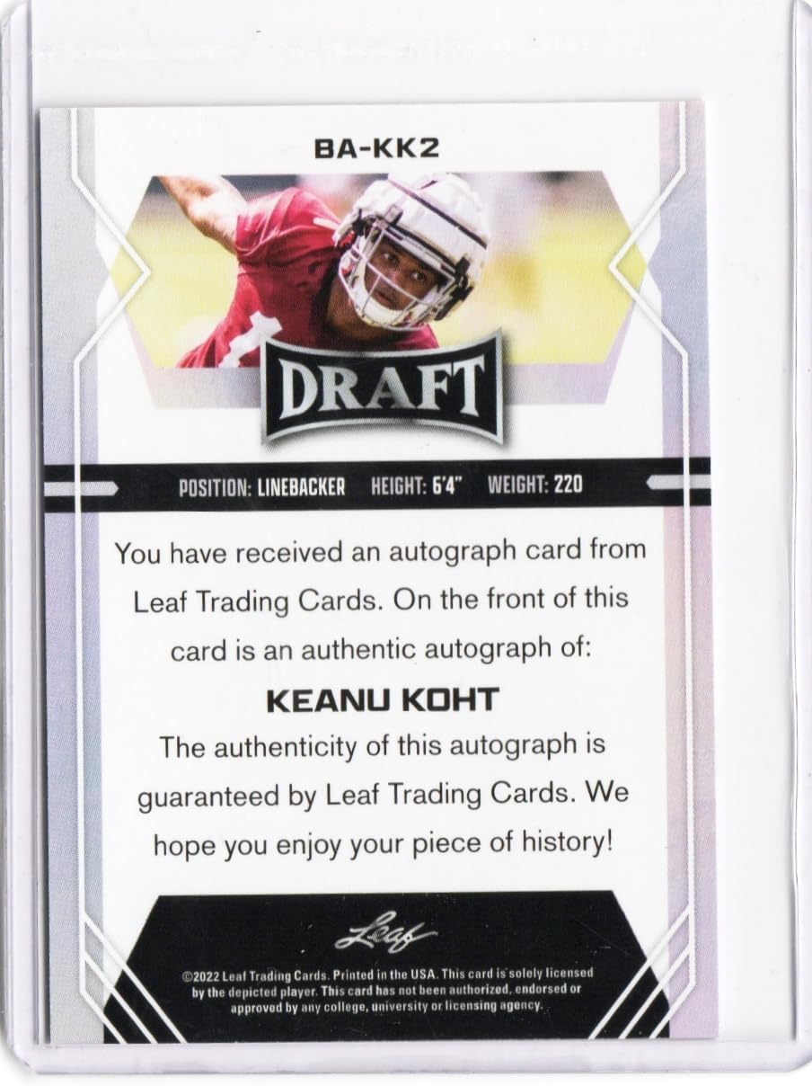 Keanu Koht Autographed Rookie Card Draft Auto Collectible Football Card - 2022 Leaf Football Card #BA-KK2 (Commodores)