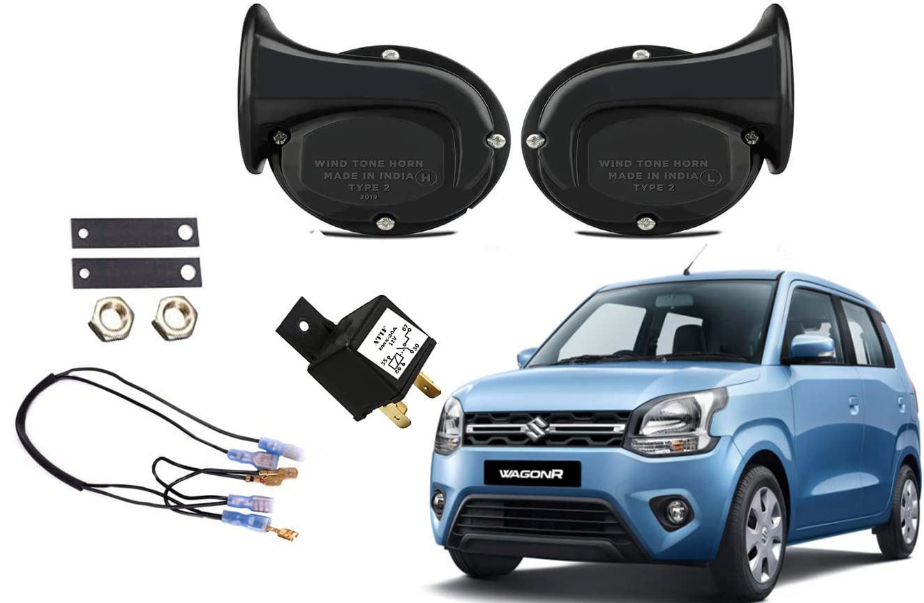 ATIF� BLACK HORN WITH RELAY AND WIRE Maruti Suzuki wango car Sound (Low + High) Compatible PACK of 2 dual tone