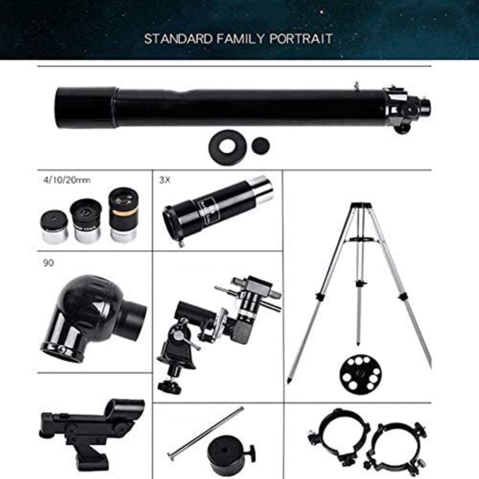 Telescopio Refractor astronómico Profesional para Adultos, trípode Ajustable, Alcance de Viaje para observar la Luna y el Planeta 3 oculares