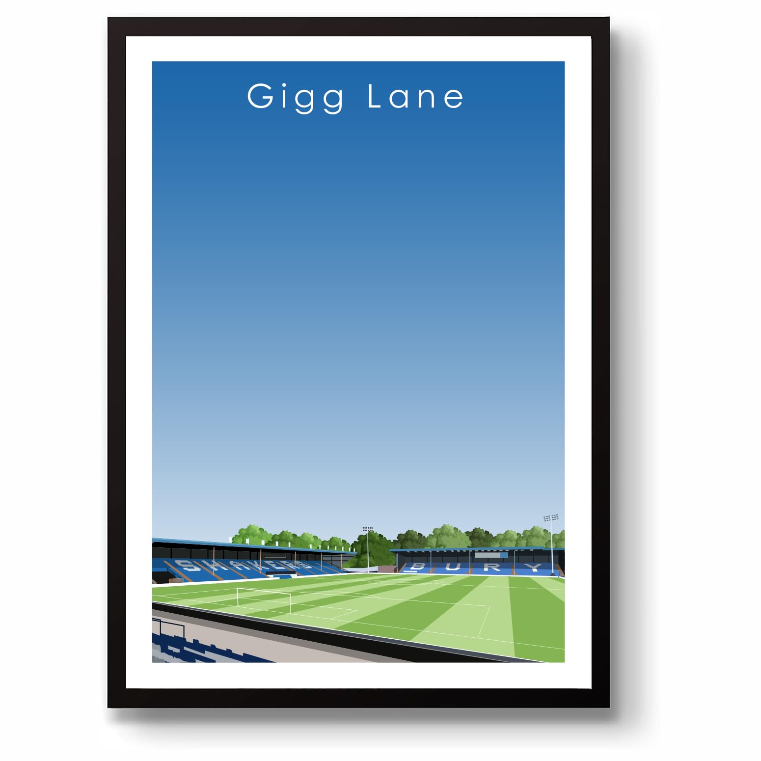 Grounddesigns Men's White And Blue Bury Fc Football Gift Gigg Lane Stadium Art Unframed A3 Print Bfc
