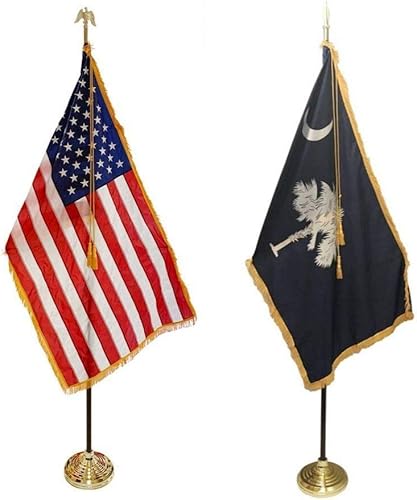 Juego de banderas de interior del estado de Carolina del Sur de 3 x 5 pies con bandera de Estados Unidos de 3 x 5 pies con esparcidores de bandera,