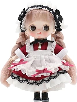 Makeup Doll Fashion Dress DIY Toy Makeup Doll 14cm Dress up Accessories Bendable Little Doll Ball Jointed Baby Doll for Valentine Graduation, red