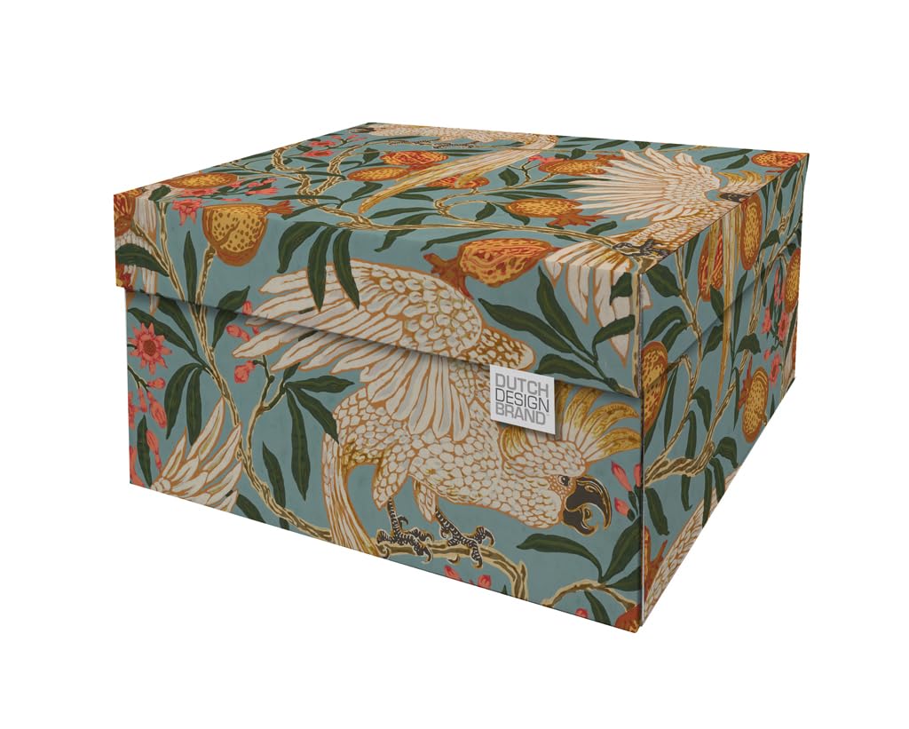 DDB Dutch Design Brand Classic Storage Box with Lid - Storage Boxes - FSC Certified Recyclable Cardboard (Size: 15.3" x 12.5" x 8.3") (Cockatoo and Pomegranate)