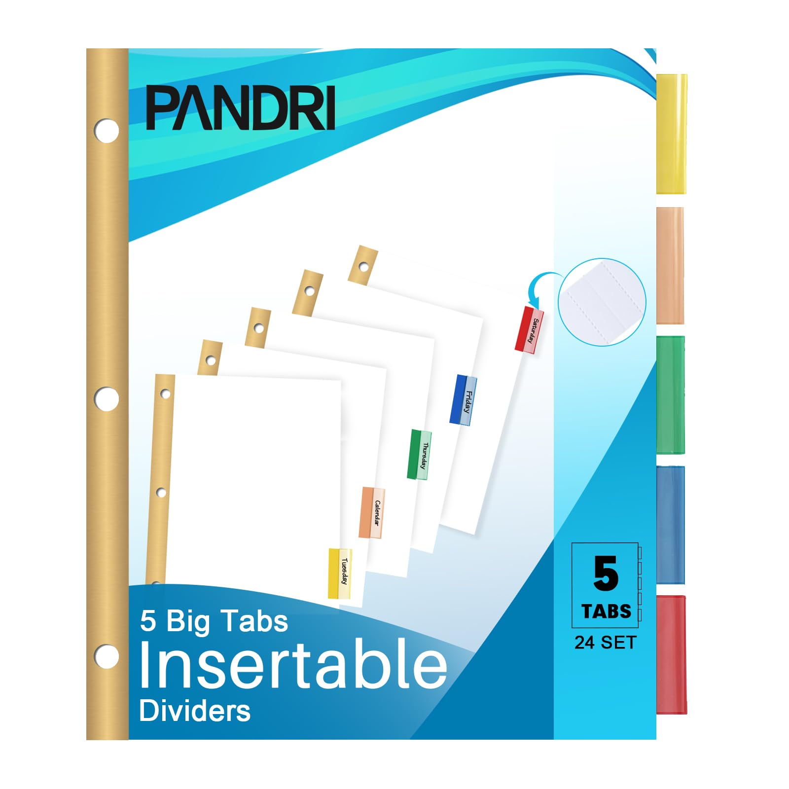 Binder Divider, PANDRI 120 Pack Binder Index White Dividers with 5 Insertable Multicolor Big Tab, Letter Size Paper Binder Divider for School Office