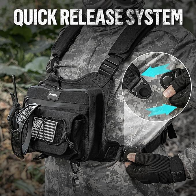Jueachy Chest Bag For Men: Tactical Chest Vest Fits Most Pistols Chest Rig EDC Pouch Pack for Running,Hiking,Travel