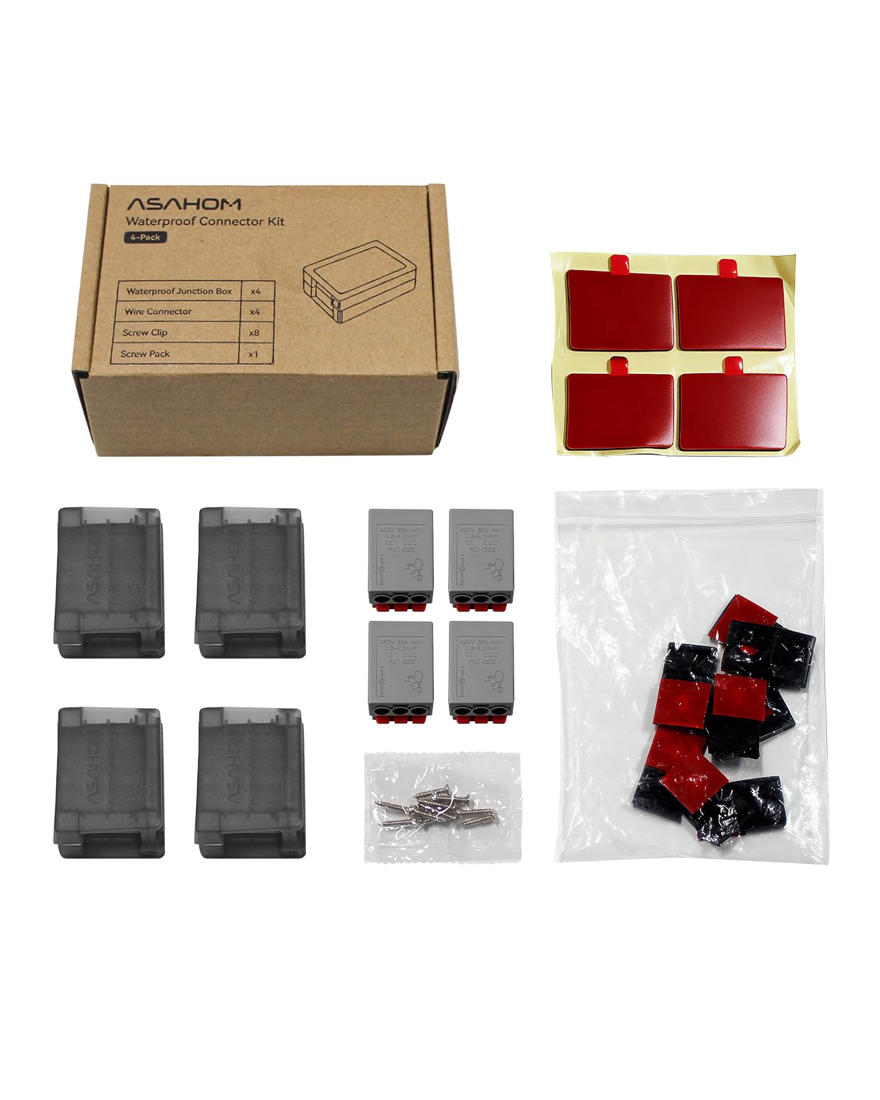 ASAHOM Waterproof Junction Box with Wire Connector x 4 for ASAHOM