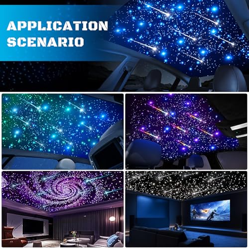 Image of Car Starlight Headliner Kit, 4 Colors 32W Twinkle & Meteor Star Ceiling Lights, 2 in 1 Fiber Optic Light 4 Port Engine 1200pcs*0.03in*13.1ft+240 RGBW Shooting Stars Lights for Car Home Roof Decor