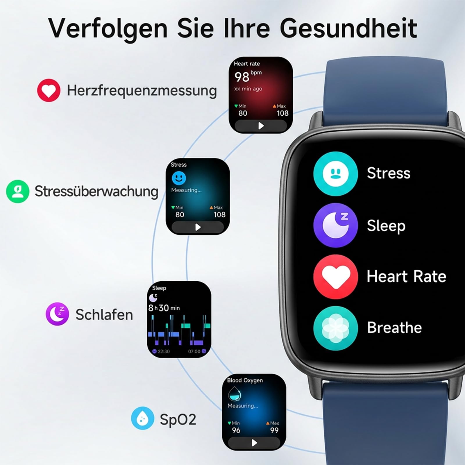 Montre Connectée Homme Femme,1.85" Smartwatch Femme avec Appel Bluetooth,Montre Intelligente pour iOS/Samsung/Android,120+ Modes Sport/Fréquence Cardiaque/Sommeil/SpO2,étanche IP68 Fitness Podomètre