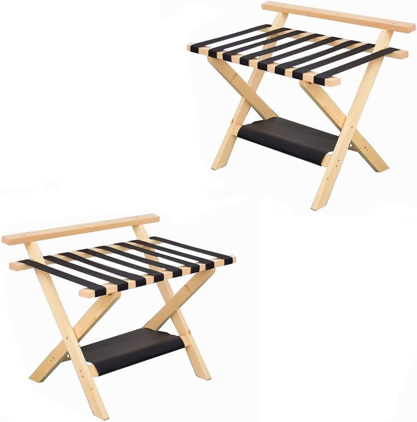 MSHGSKU Luggage rack Set of 2 Luggage Rack/Folding Luggage Holder - Hotel Travel Suitcase Holder 2 Layer(Wood)