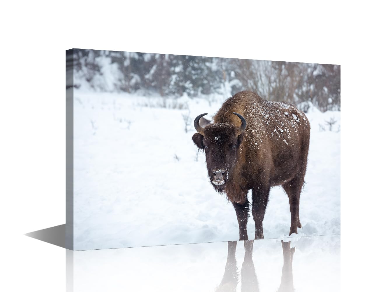 European Bison Painting Posters House Deocration for Living Room Winter National Parks Canvas Prints Wall Decor Animals Wall Art for Office Bedroom Modern Artwork Framed Ready to Hang 24x16 in